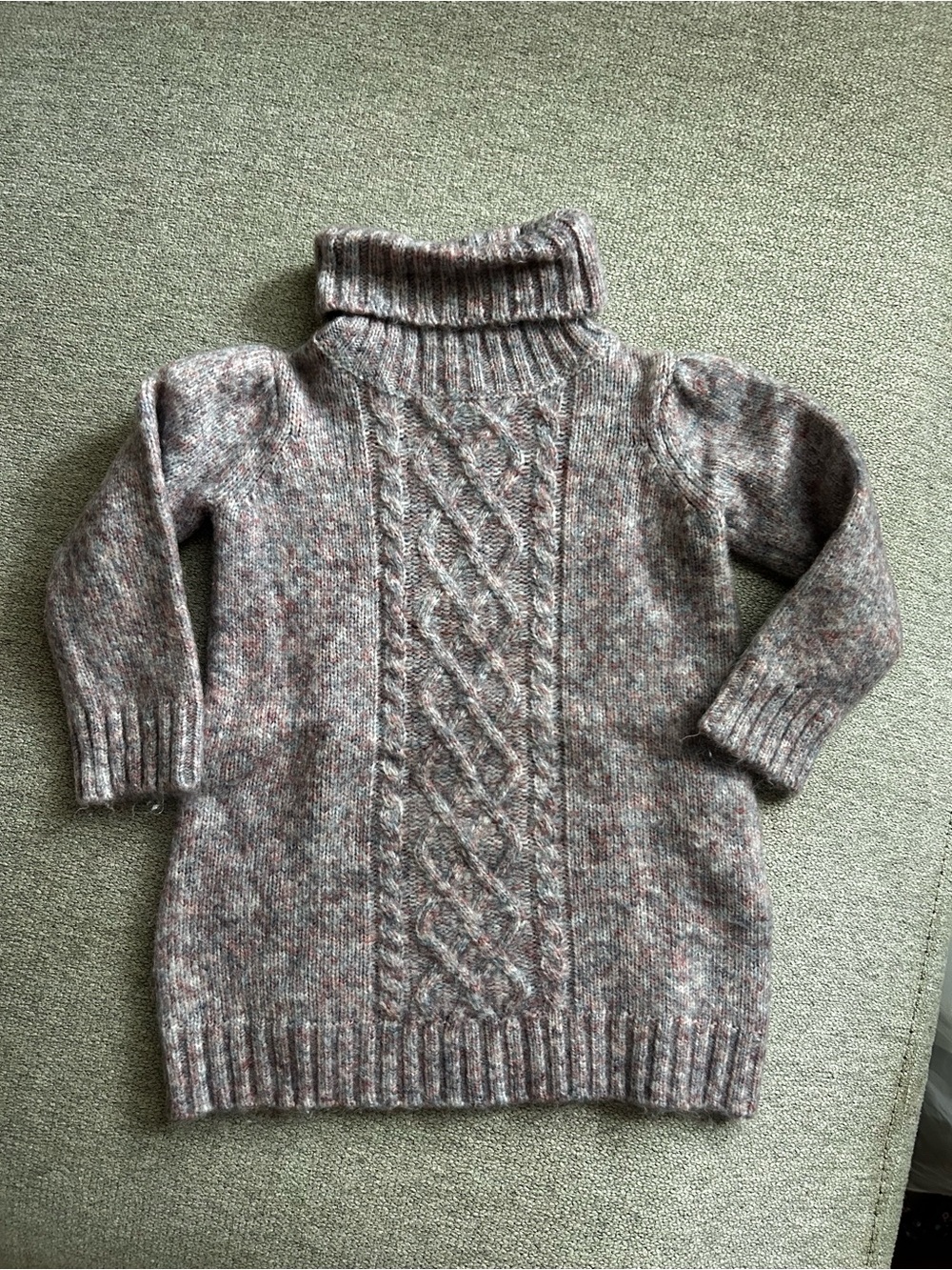 Janie and Jack Heathered Pink Gray Cable Turtleneck Sweater